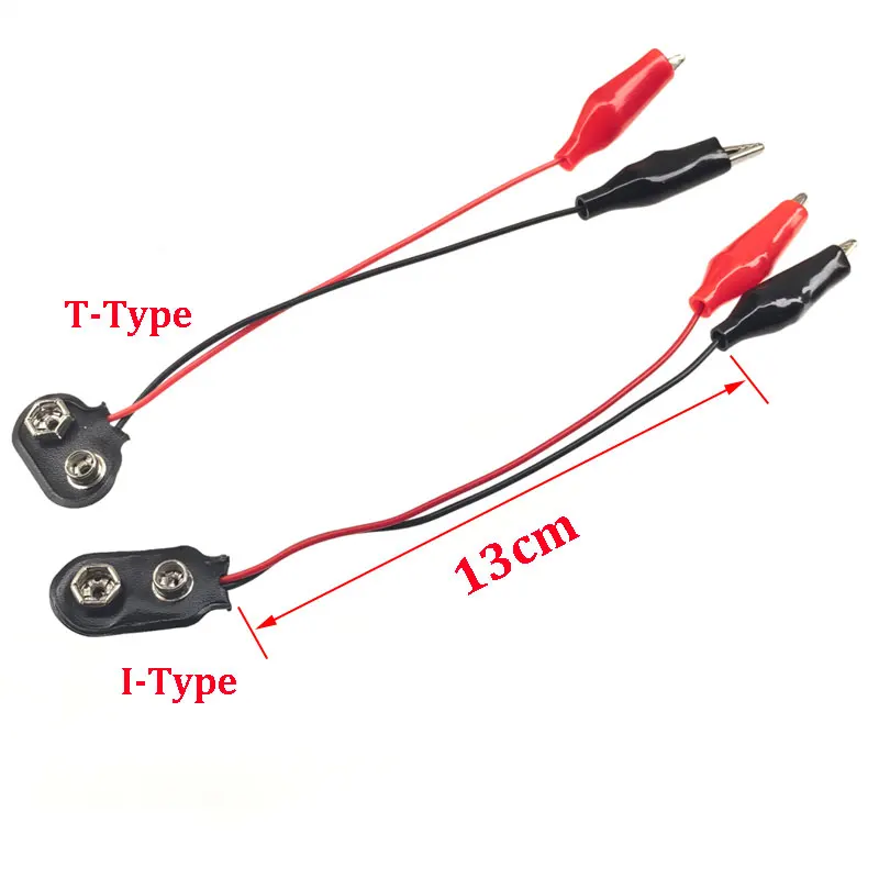 

1/3/5PCS 9V battery button crocodile clip with lead wire length 15CM I/T shaped 9V battery box T-shaped battery button