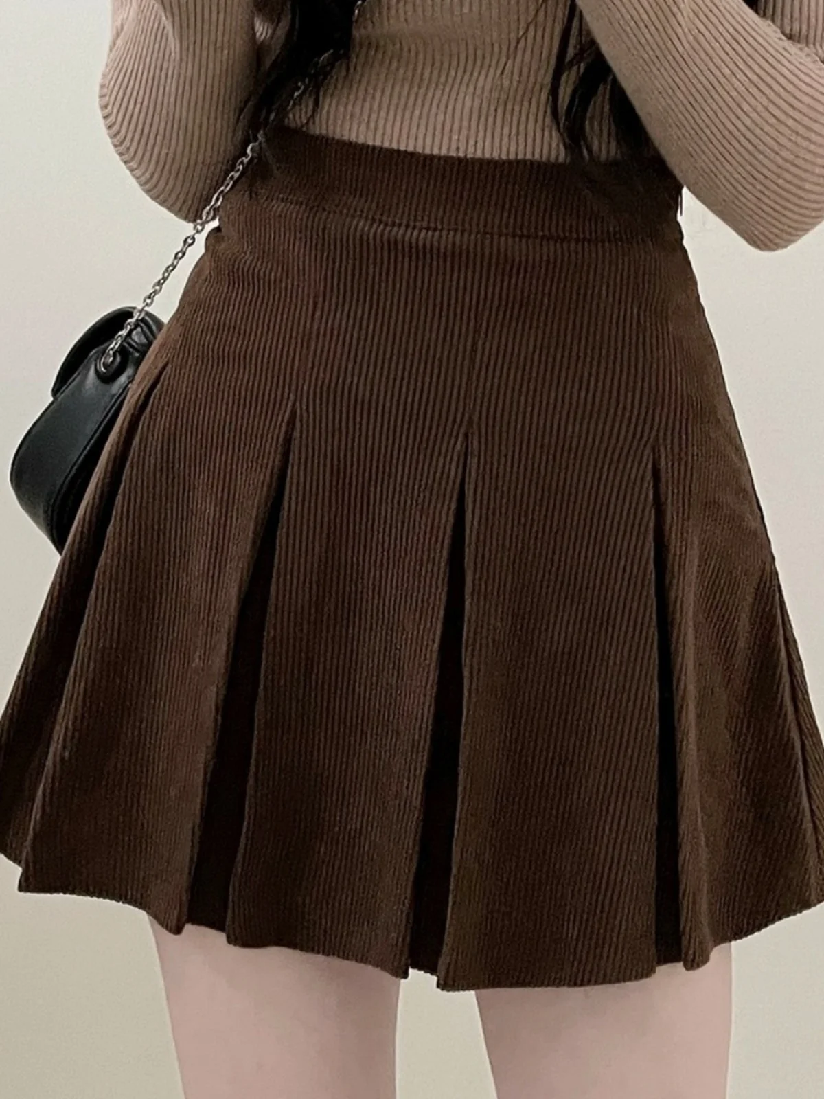 falda Retro de pana acampanada, cintura alta, diseño pado adeazante, moda Otoño Invierno, Falda corta de estilo coreano