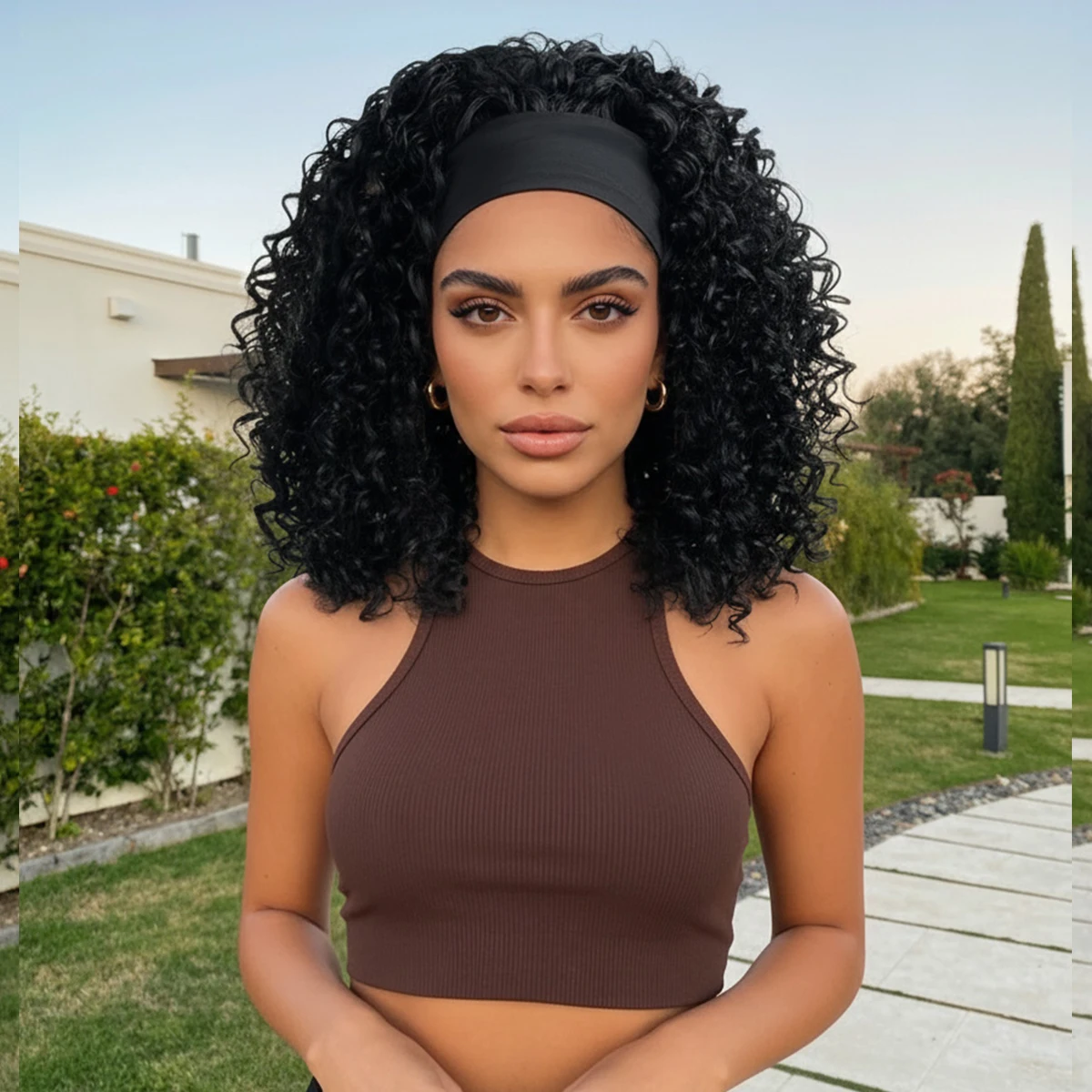 

14 Inch Black Brown Fluffy Synthetic Curly Wig, Suitable For Daily Music Festivals And Easter