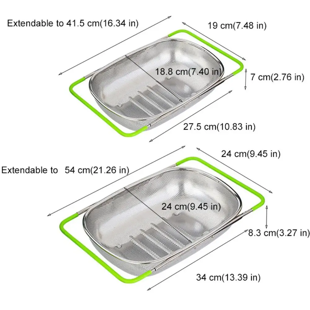Scalable Sink Drain Basket Non-slip Handle Fine Mesh Strainer Basket Stainless Steel Rust-proof Vegetable Washing Basin view 6