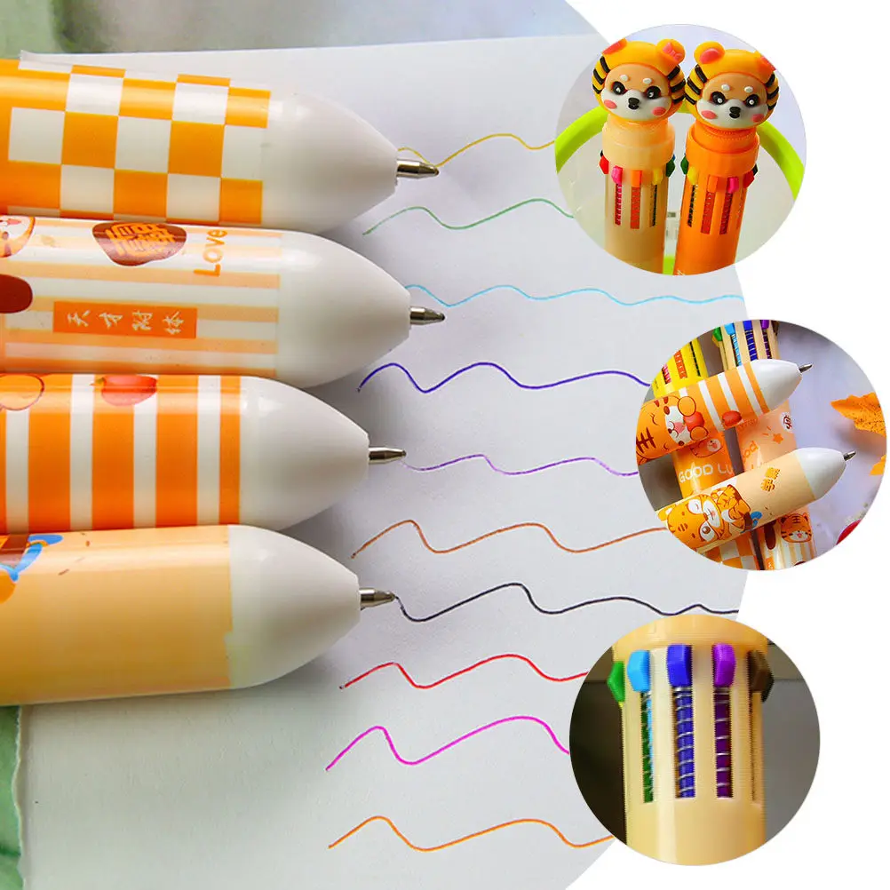 

8Pcs Multicolor Ballpoint Pen Set Fine Tip Portable Lightweight Cartoon Tiger Design for Children Students School Office