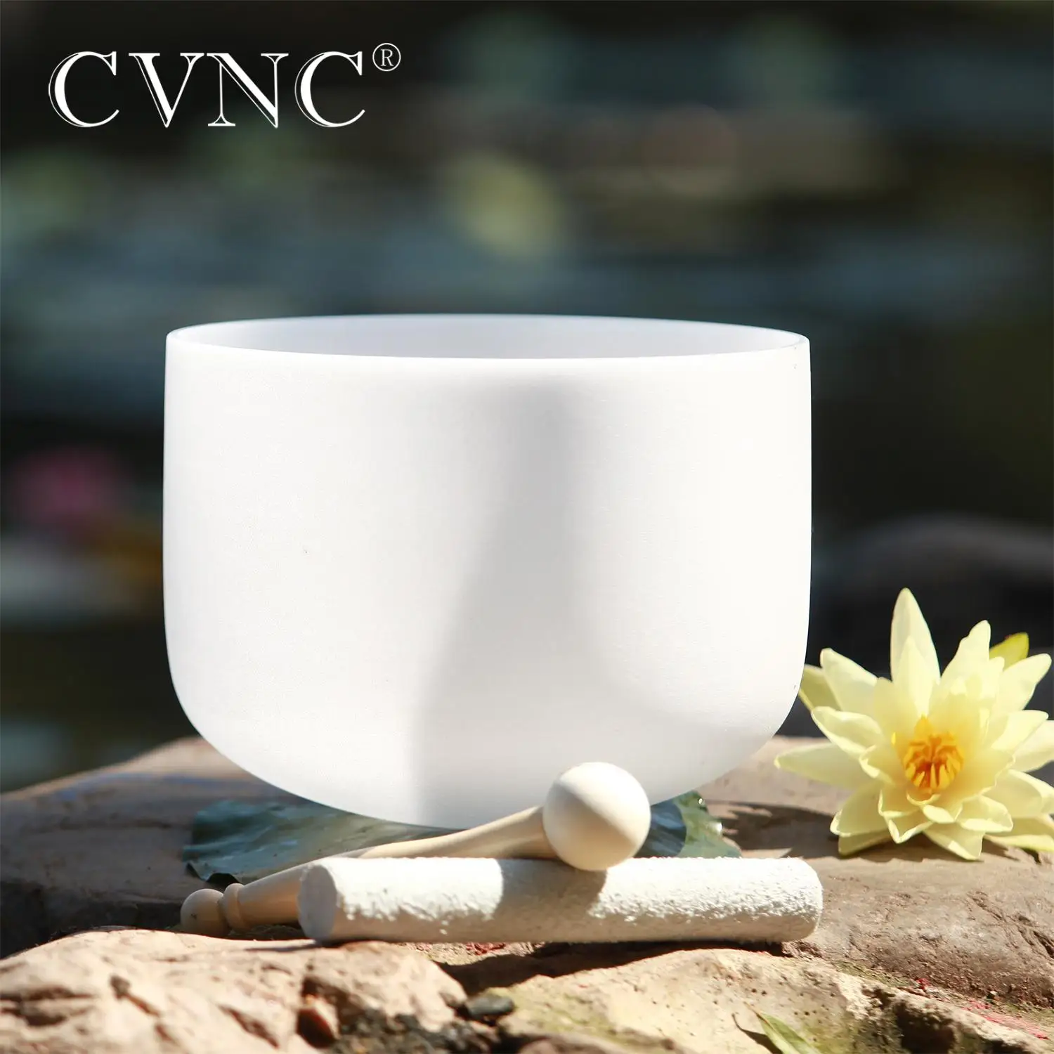 CVNC 432Hz 8 Inch C note White Frosted Quartz Crystal Singing Bowl For Sound Healing and Meditation Charka Balance With Mallet