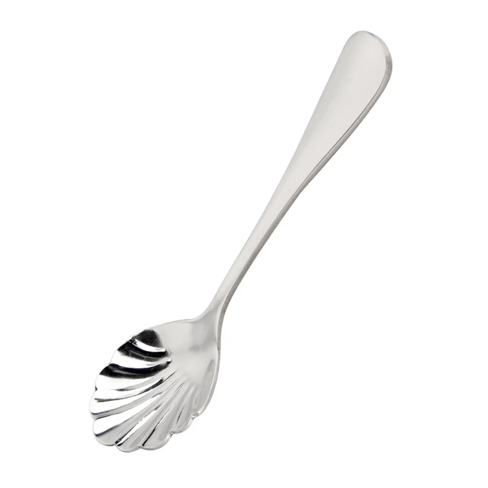 

Stainless Steel Shell Shaped Spoon High Gloss Dessert Tea Coffee Ice Cream Spoon Thick Handle For Kitchen Bar Party Use