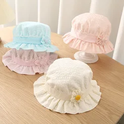 Cute Flower Baby Girls Bucket Hat Sweet Lace Cotton Thin Newborn Fisherman Cap Casual Travel Outdoor Infant Toddler Sun Hats