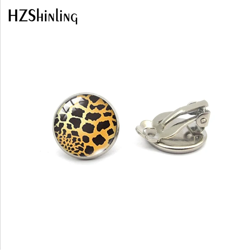 Vintage Leopard Print Style Glass Dome Clip Earrings Handmade Leopard Print Jewelry No Pierced Earrings Gifts Accessory