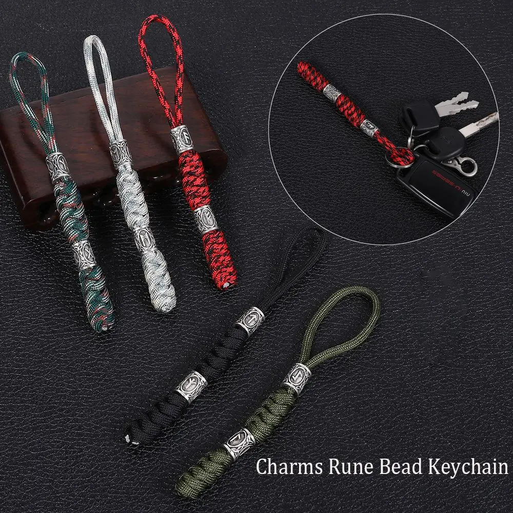 5 Colors Lucky Jewelry Key Knife Lanyards Parachute Cord Keychains Car Key Chain Charms Rune Bead Keychain