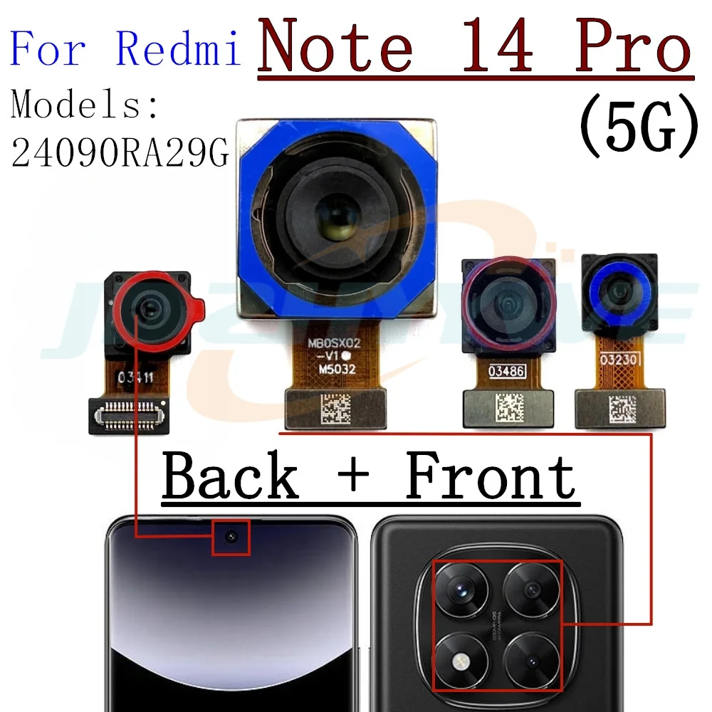Front Backside Rear Camera For Xiaomi Redmi Note 14 Pro Note14Pro+ 5G Frontal Selfie Back Facing Main Camera Moduel Flex Cable