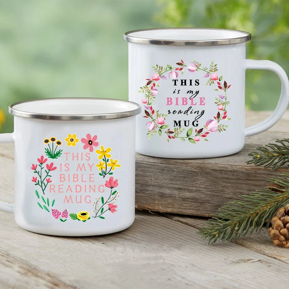 Printed Enamel Mugs This Is My Bible Reading Mug Christian Creative Coffee Cups Drinks Dessert Breakfast Milk Handle Cup Gifts