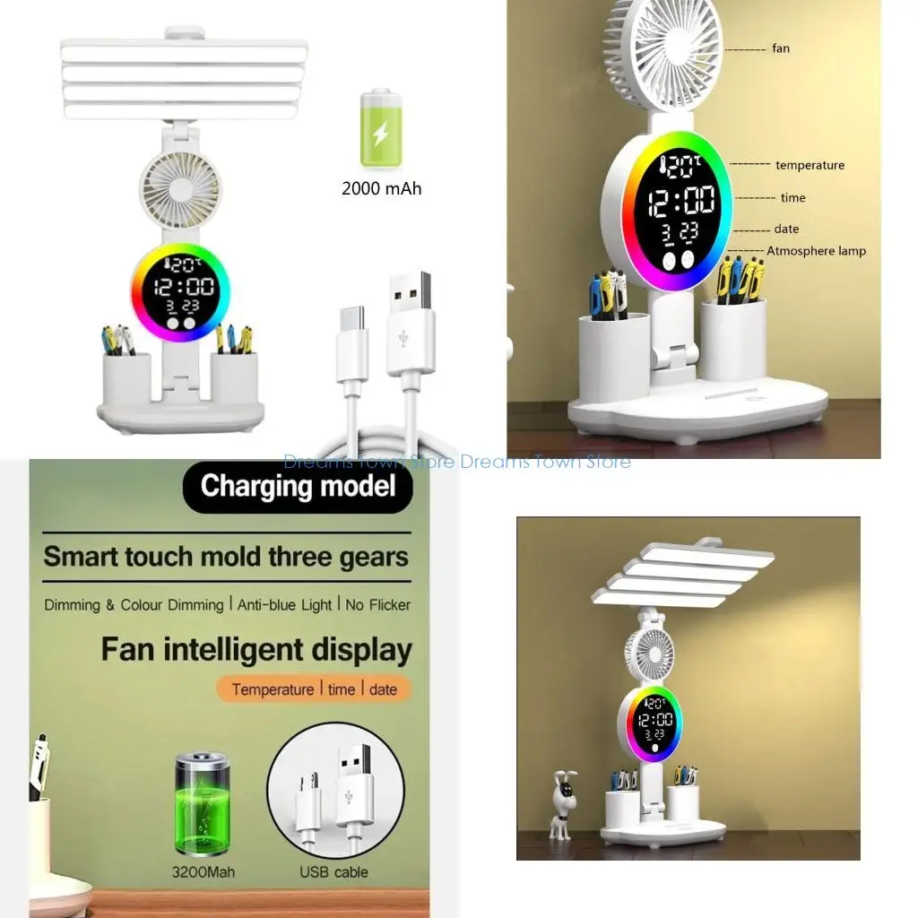 

HX6A Современный светодиодный настольный светильник с 4 сменами цветов, USB и зарядкой аккумулятора с вентилятором для удобства