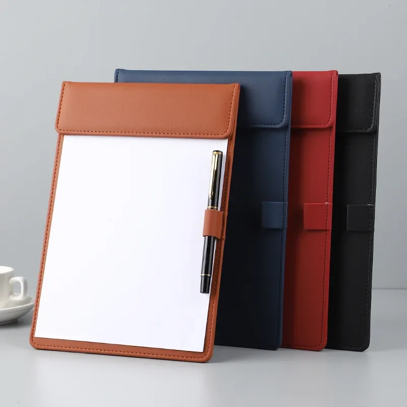 Pasta de conferência a4, pasta de papelaria de negócios, pastas de arquivo de contrato de couro, bloco de notas, placa de clipe, grampos de escrita, escritório, escola