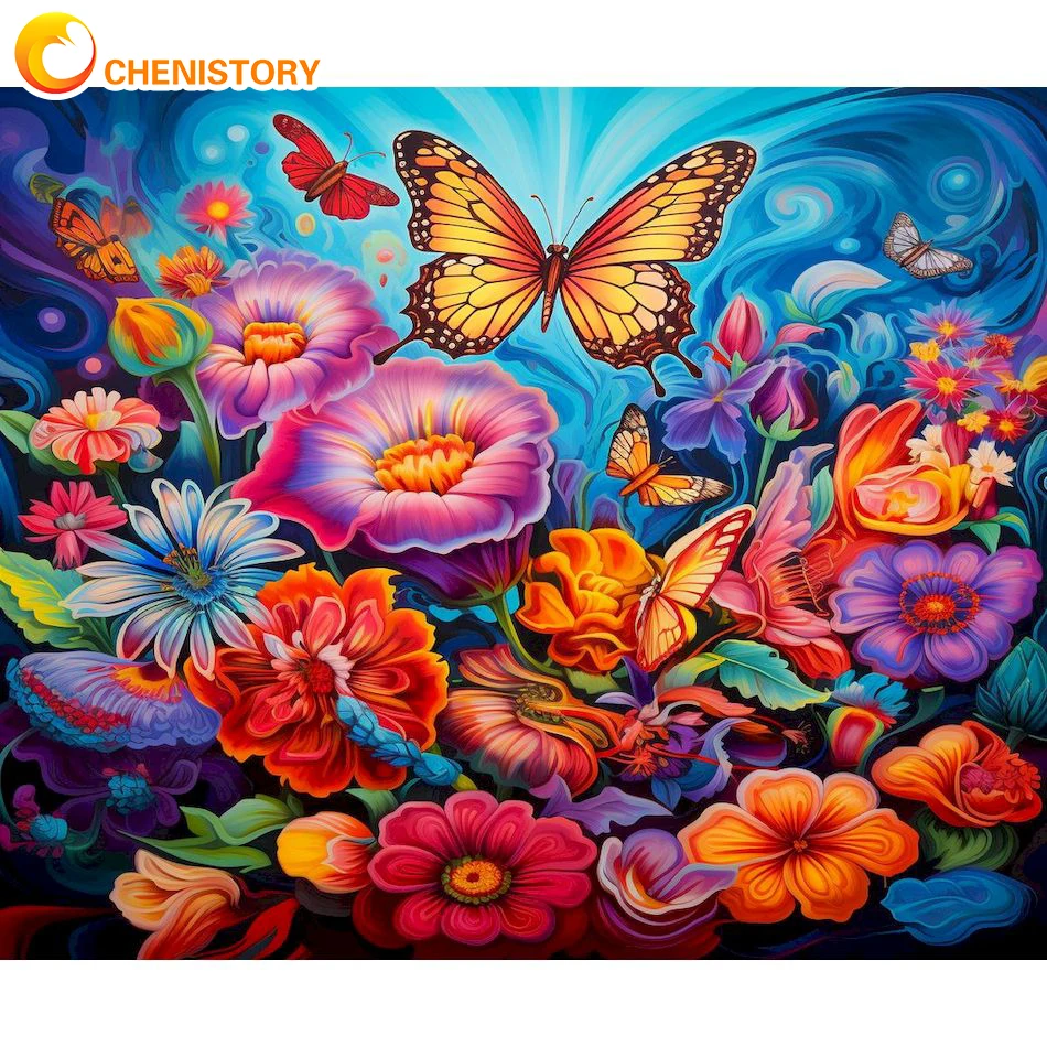 

CHENISTORY 30x40cm 5D Diamond Painting Butterfly Picture Of Rhinestone Full Round Diamond Embroidery Mosaic Flower Home Decor