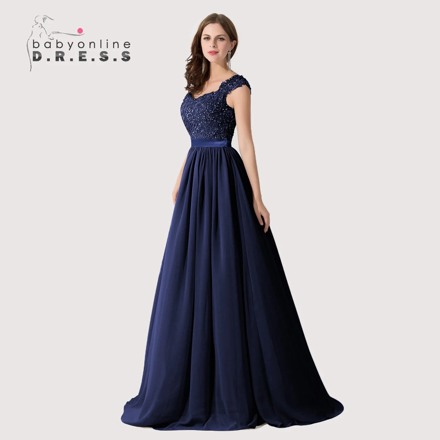 BABYONLINE Elegant Mother of Bride Dresses Beading Pearls Bodice Chiffon  A Line Skirt Floor-length Gown Wedding Party  Gowns