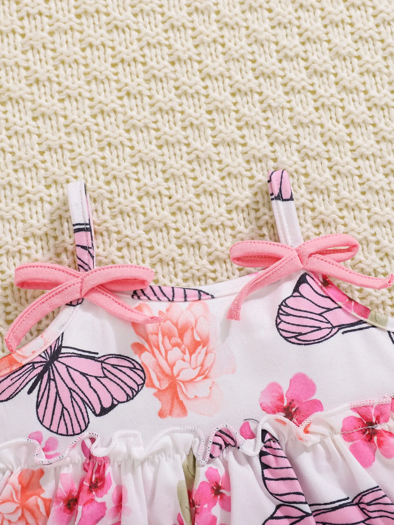 3-piece baby baby girl butterfly print halter top with bow embellish shorts headscarf set