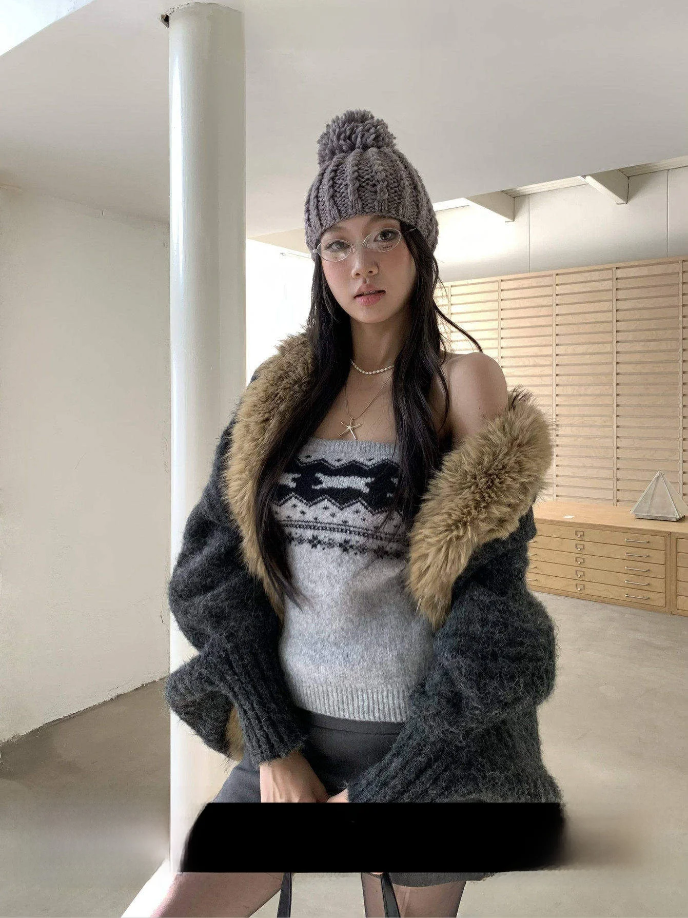

Fortunee Autumn Winter New Sle Vintage Fur Collar Open Cardigan Sweater Twisted Knitwear Batwing Sve Top Women's Faion