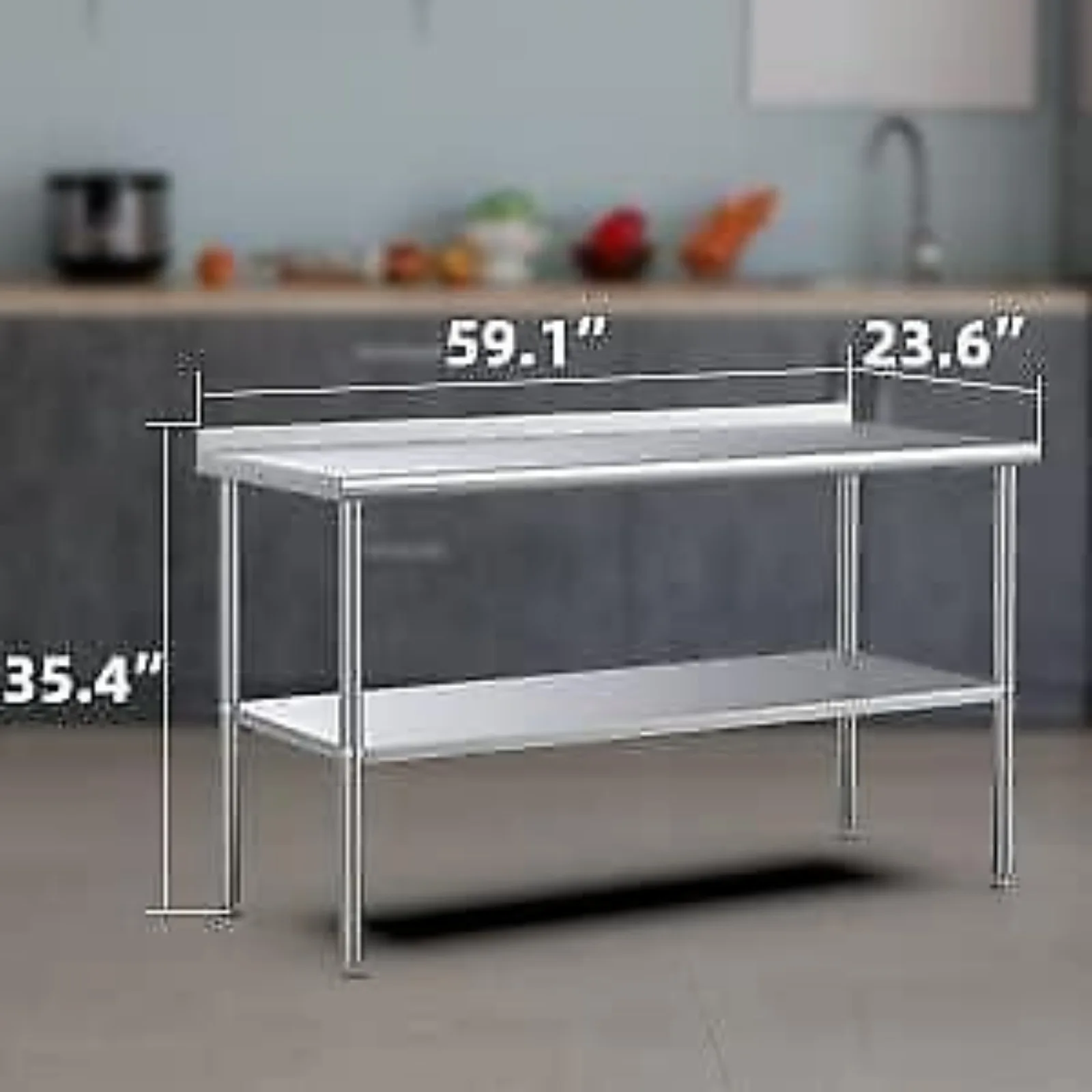 Imagem -04 - Mesa de Resistente Rodízios Eua para Prep e Trabalhar com Backsplash Novo Ajustável Undershelf Kitchen Utility Tables 24 Aço Inoxidável