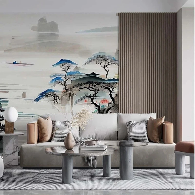

Chinese Style Custom Mural Wallpaper Abstract Ink Landscape Hand-Painted Decor Art Painting Background for Living Room Kitchen