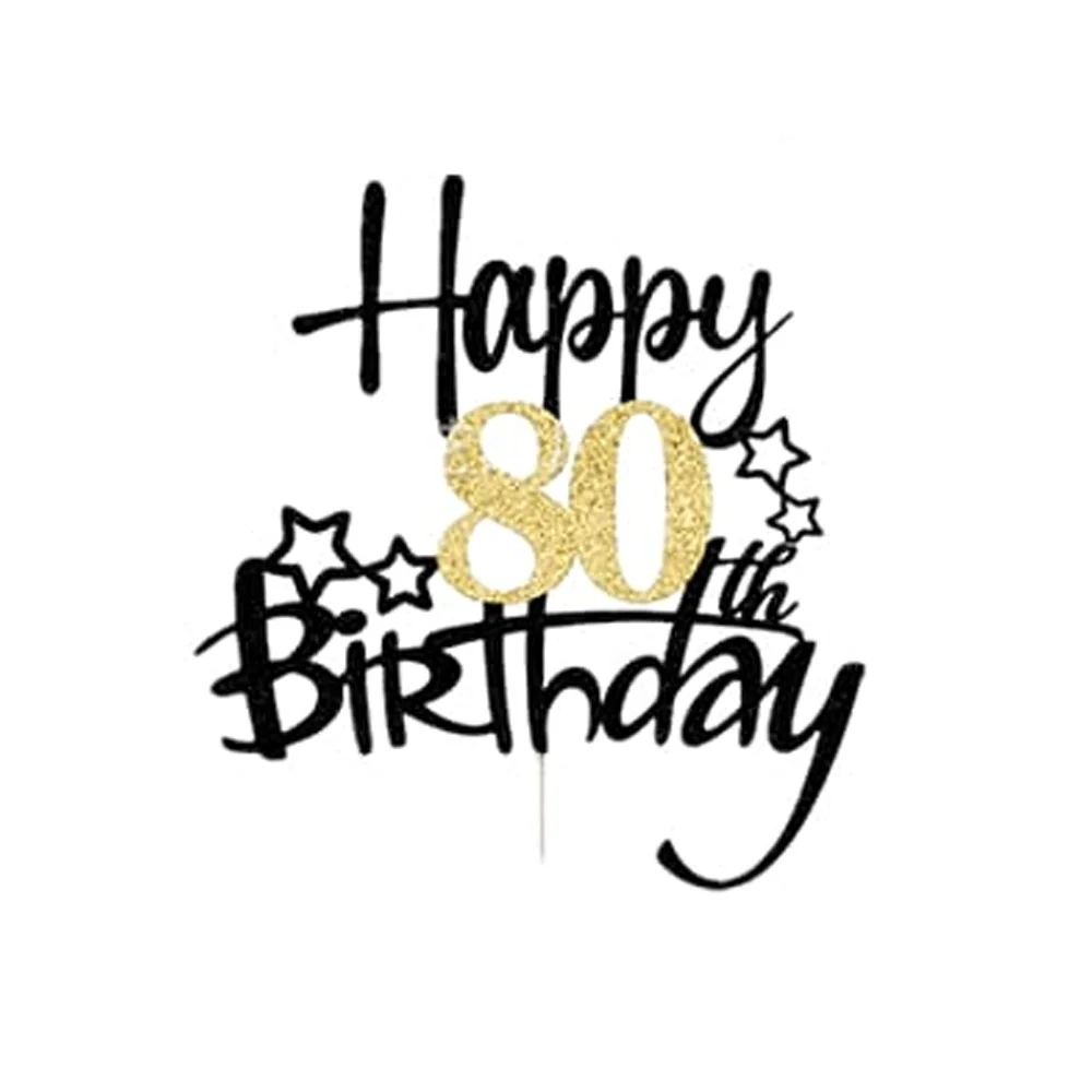 1 Stück Schwarzgold Happy 10 Birthday Cake Topper 10th 20th 30th 40th 50th 60th Loves & Wishes Partydekorationen für die Geburtstagsfeier – Detail 15