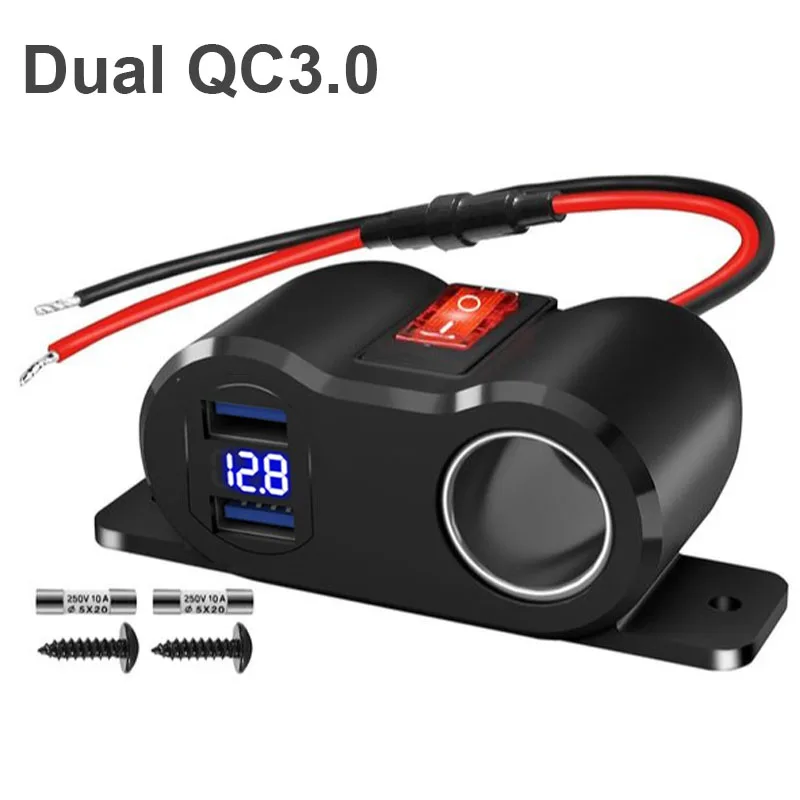 12V Autoladegerät Netzteil QC3.0 & PD3.0 Steckdose Zigarettenanzünder Splitter mit LED Voltmeter für RV Marine Boot