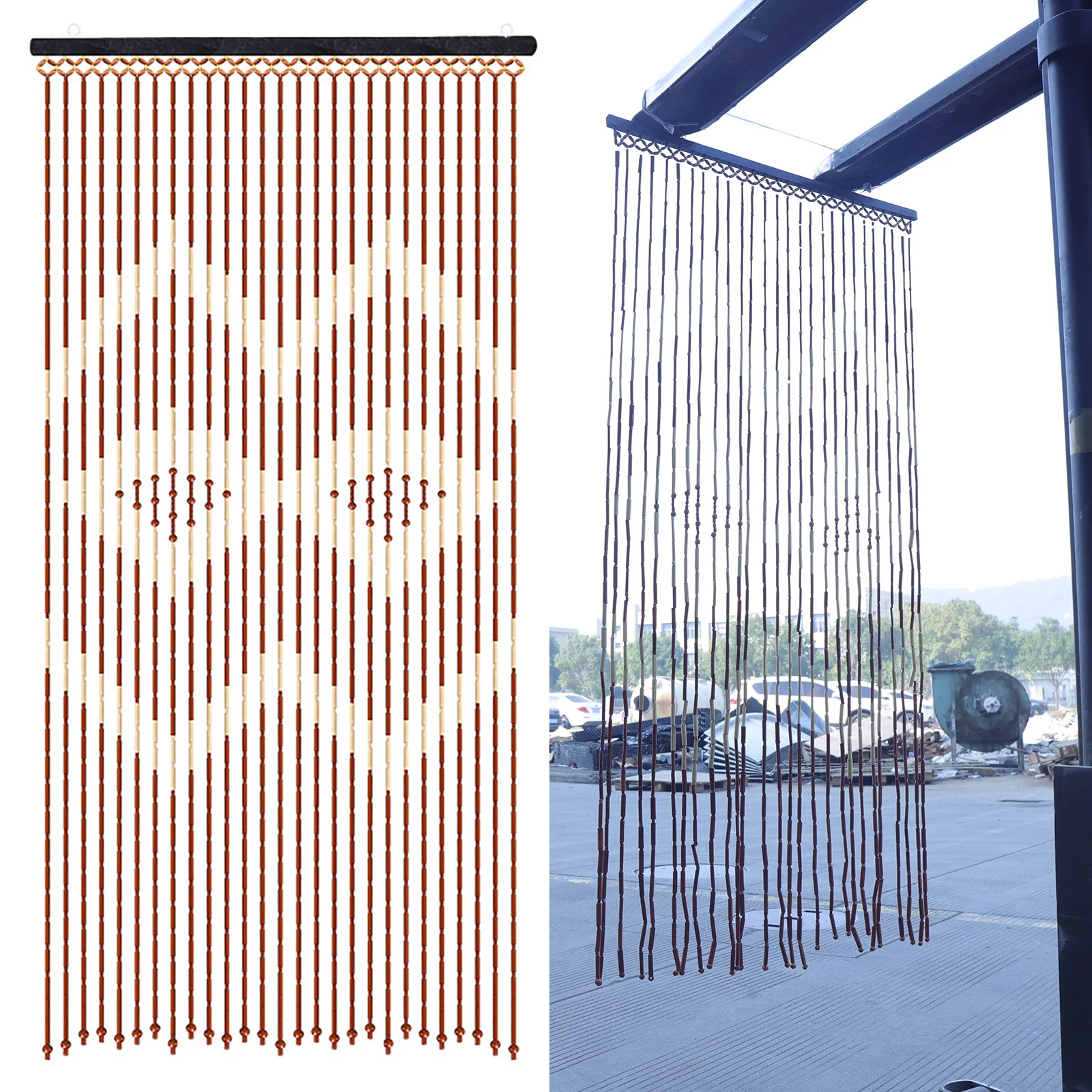 Cortinas macrame com bambu, madeira e algodão poliéster, 27 fios, cria uma atmosfera tranquila, aumenta a luz natural e