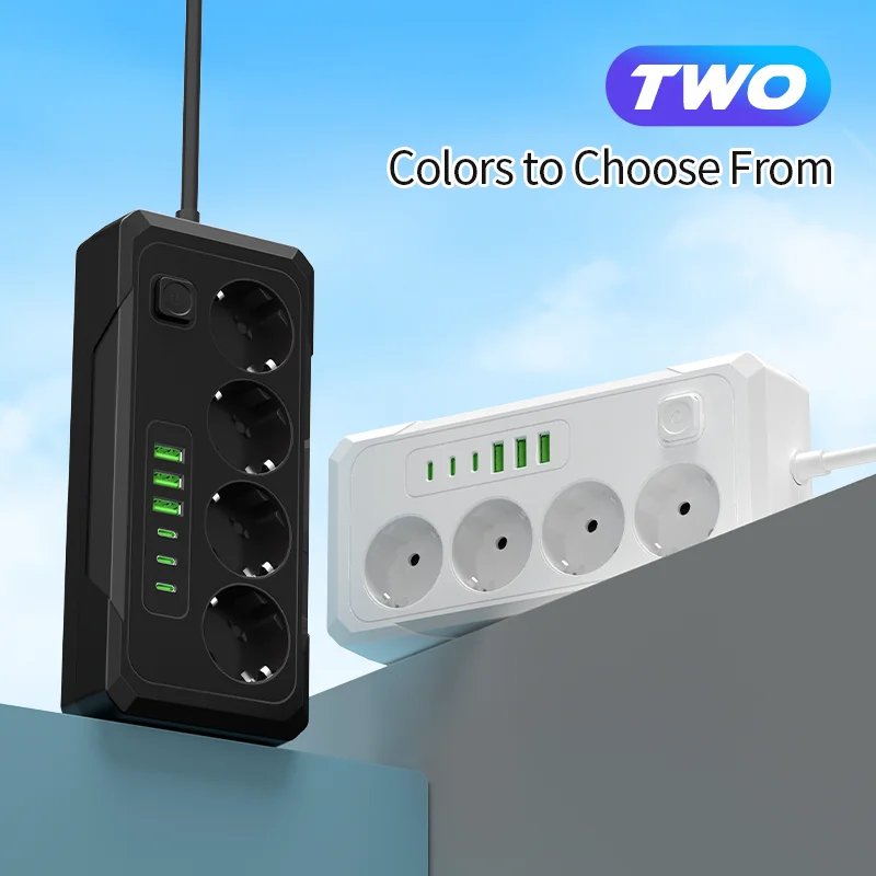 EU 10-in-1 Power Strip with 4 AC Outlets, 3 USB-A & 3 Type-C Ports, Safety Switch, Protective Design, Safe & Durable Charging St