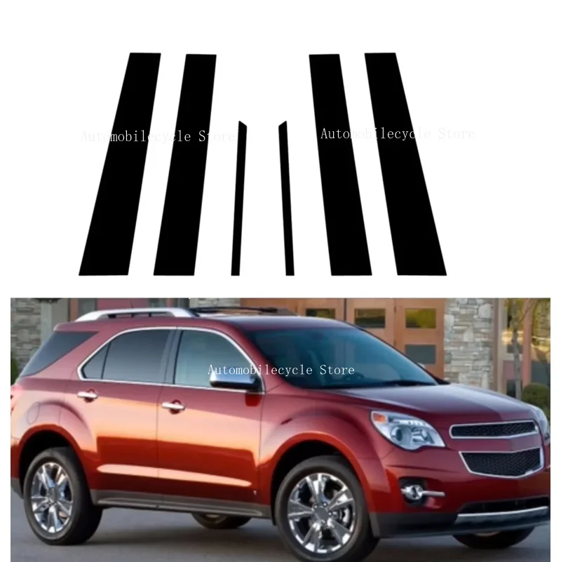 6PCS Glossy Black Pillar Posts Fit For Chevy Equinox 2010-2012 2013 2014 2015- 2017 Window Moulding B C Center Sticker Cover