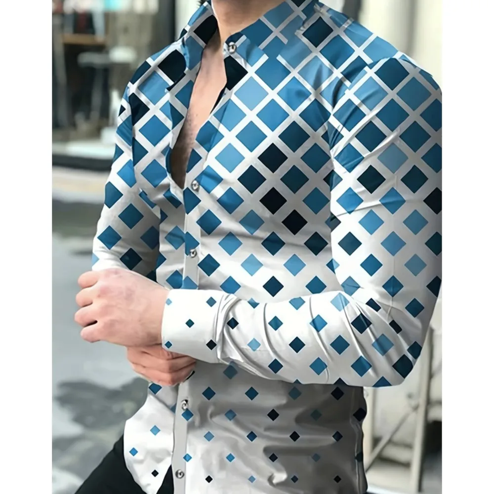 

New Classic Fashion Men's Long Sleeve Shirt Casual Trend Men's Long Sleeve Cross Printed Shirt Temperament Lapel Men's Tops