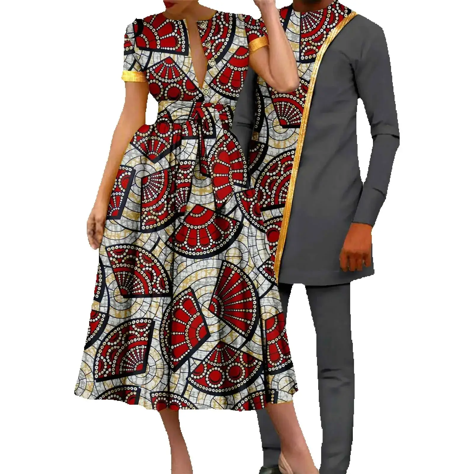 Sale! African Couple Matching Clothes Dashiki Sexy Women Print Long Dresses Bazin Riche Men Outfits 2 Pieces Sets Party Wear