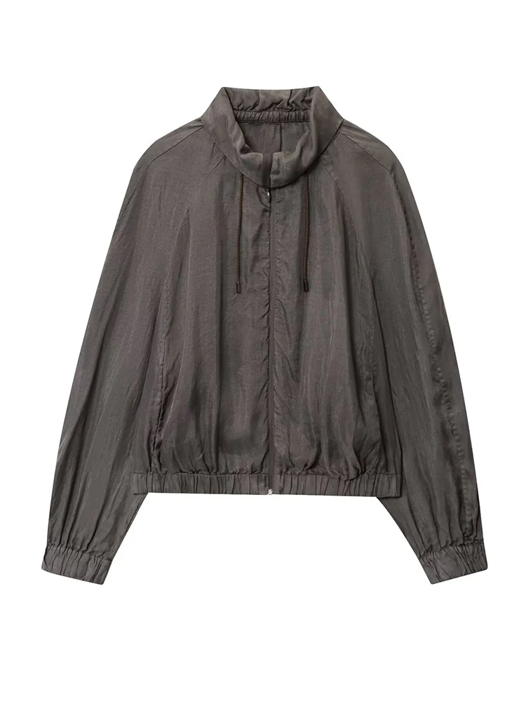 

Новая женская мода в европейском стиле, универсальный темперамент, простая однотонная серия, драпированная куртка-бомбер