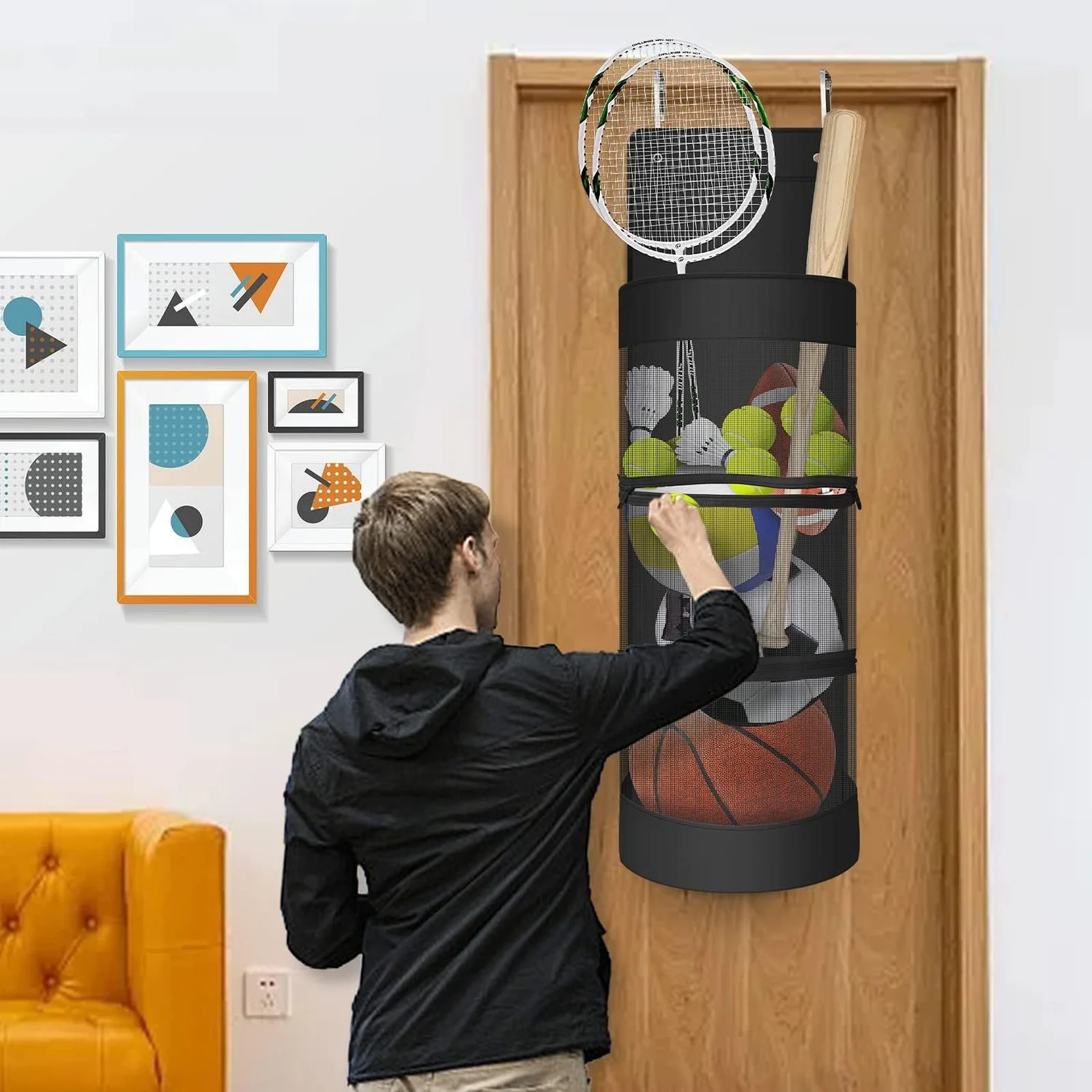 

Детские сумки для хранения игрушек, домашняя сумка для хранения большой емкости, подвесной органайзер для спортивного оборудования с металлическими крючками, шариками