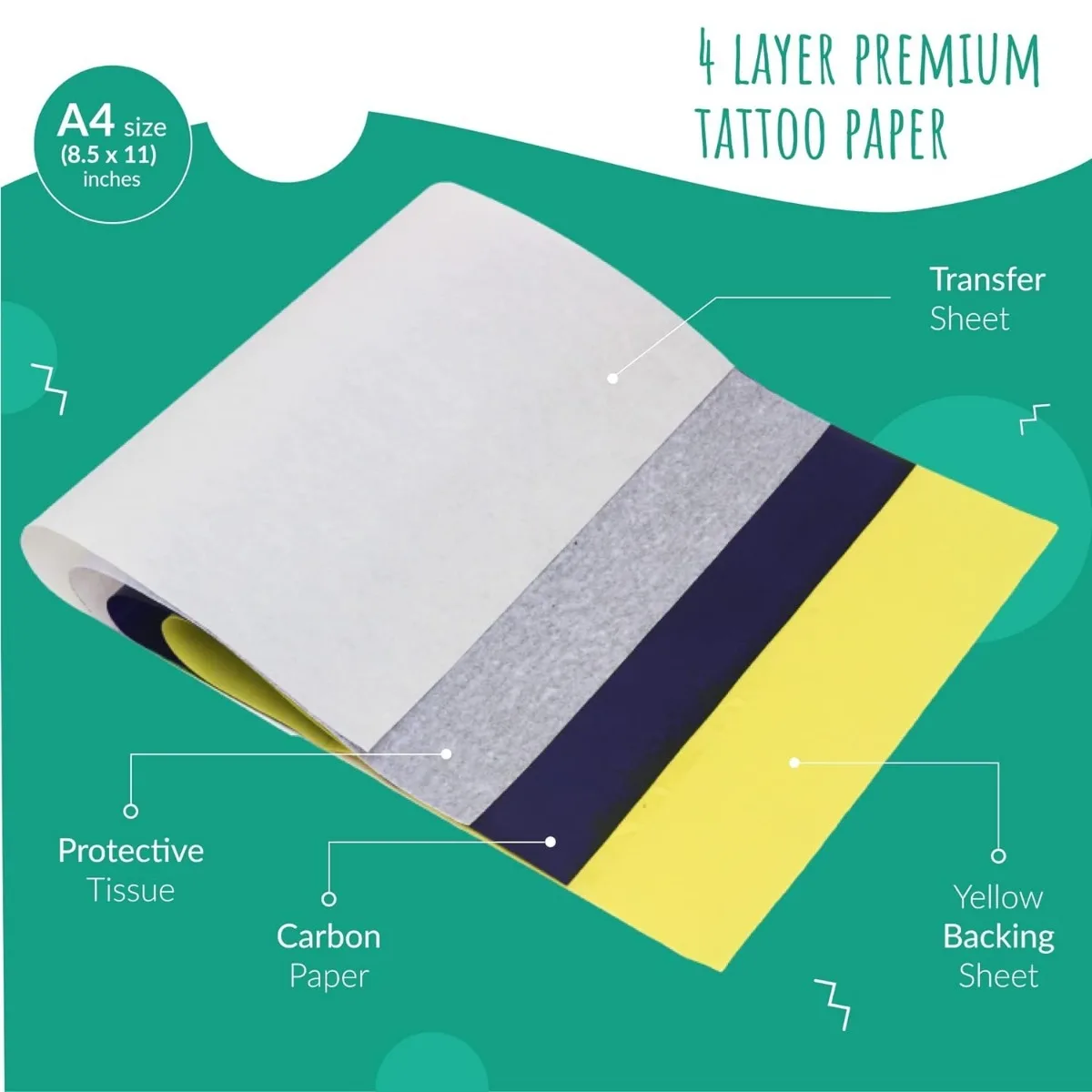 A4 4-Layer Tattoo Transfer Paper Temp Stencil for Print/Hand Draw Studio/DIY/Party Use Waterproof SkinSafe Tattoo Practice Paper