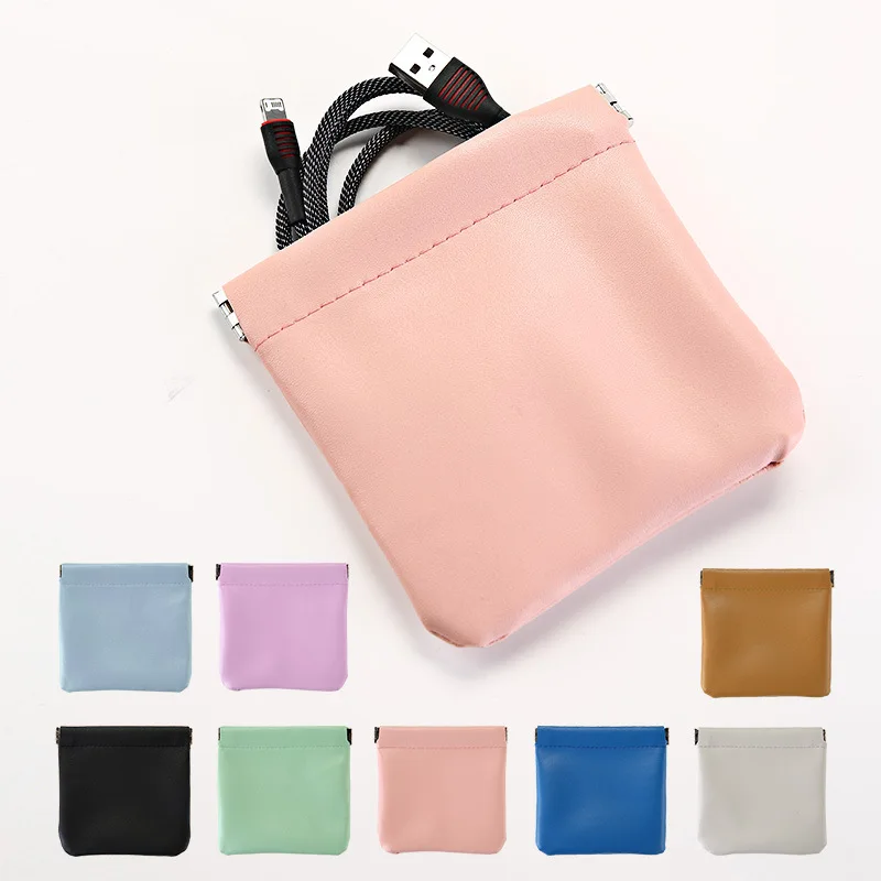 Automatic Closing Lipstick Pouch Leather Sealing Coins Keys Earphone Jewelry Organizer Bag