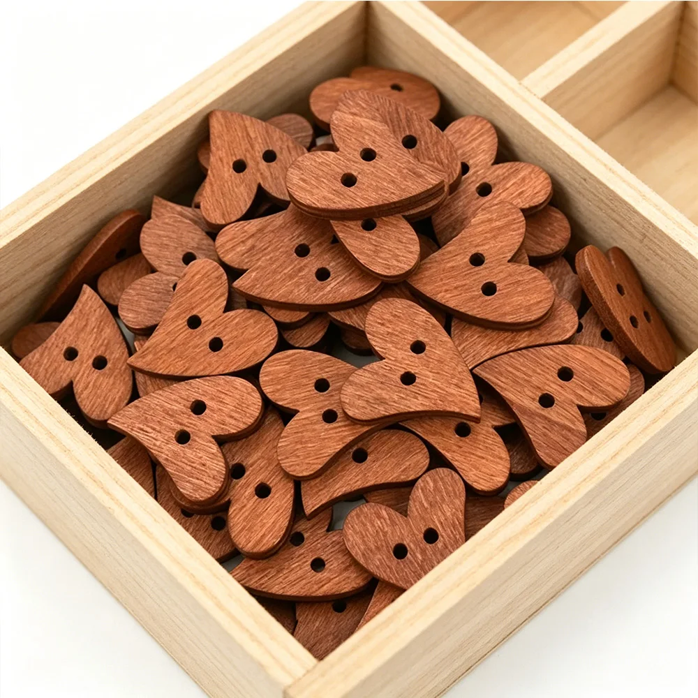 50PCS Heart Wooden Buttons for Hat Shoes Clothes DIY Wood Button Craft DIY Baby Apparel Accessories Handwork Sewing Scrapbooking