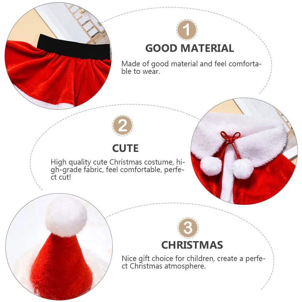

1 set Christmas Costume Set Red Santa Outfit For Kids Festival Dress With Shawl Skirt Hat Girl Performance Clothing