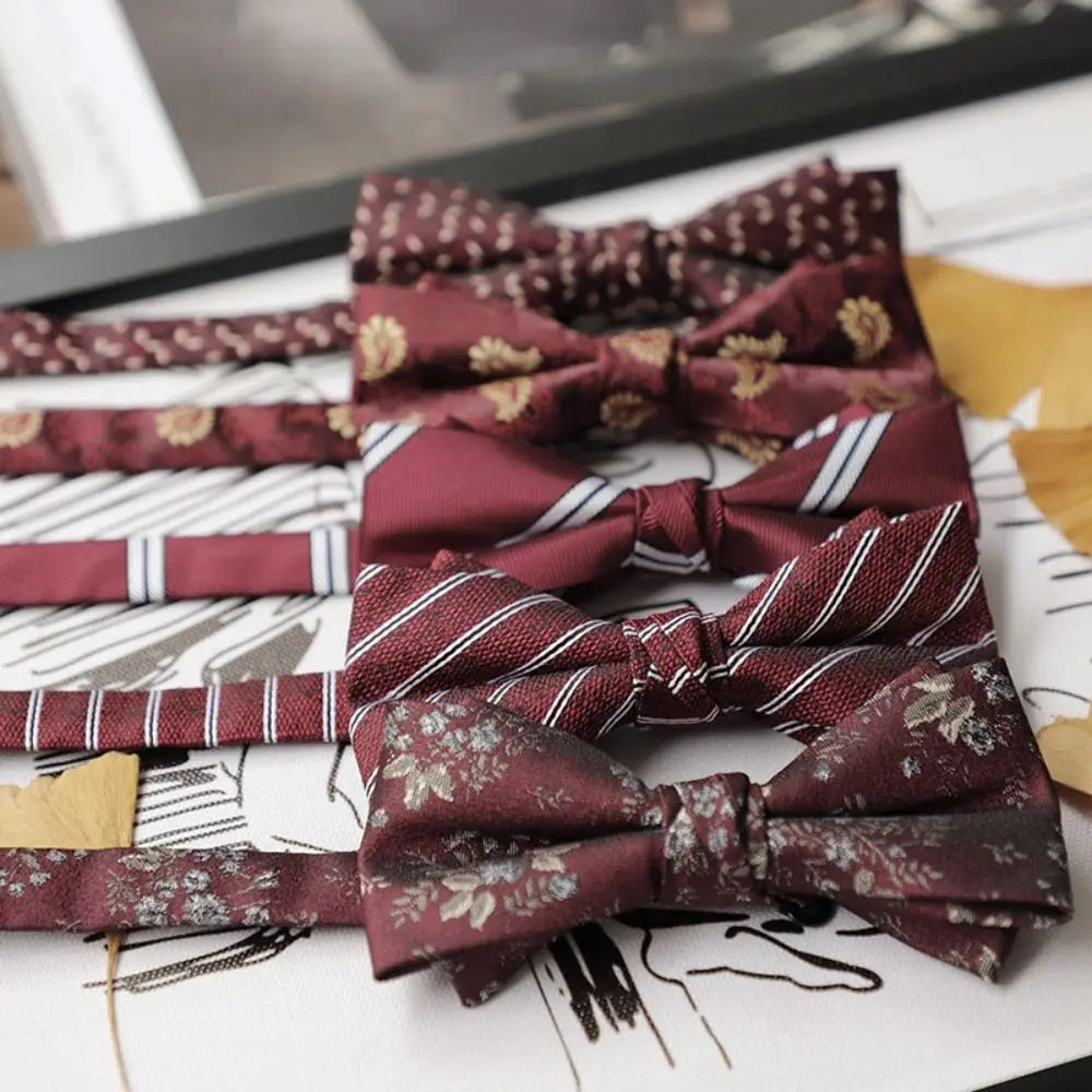 Creative Adjustable Red Serise Bow Tie Soft Stripes Men Necktie Flower Polka Point Bridegroom Groomsman Cravat Banquet