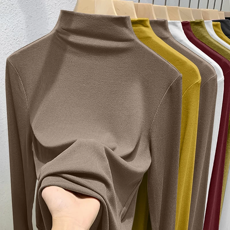 Damska koszulka plus size z długim rękawem, na wiosnę i jesień, prosty design, modna koszulka bazowa z okrągłym dekoltem.