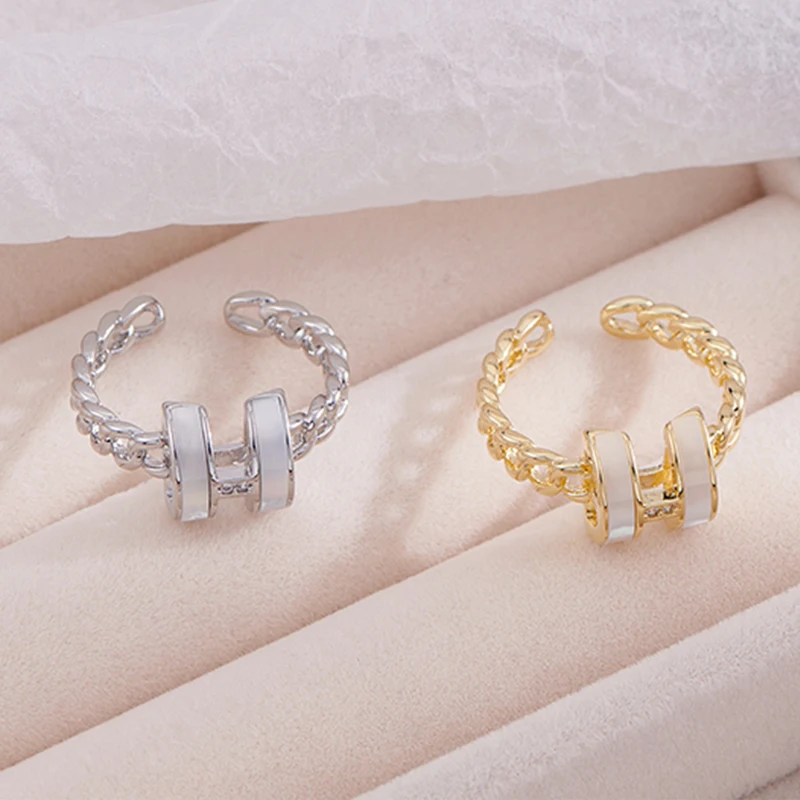 Letter H Drip Oil Process Zirconia Women's Ring - Fashionable and Simple Style - Open Design Copper Non Fading Couple Gift