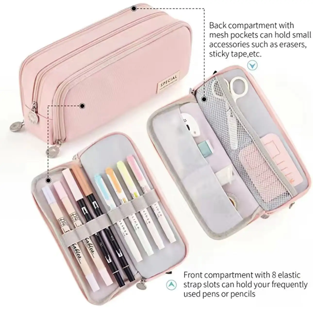 Stationary Pen Storage Bag Pen Pencil Bag Multi Layer Large Capacity Cosmetic Travel Storage Bag Simple Plaid Pencil Case image 6