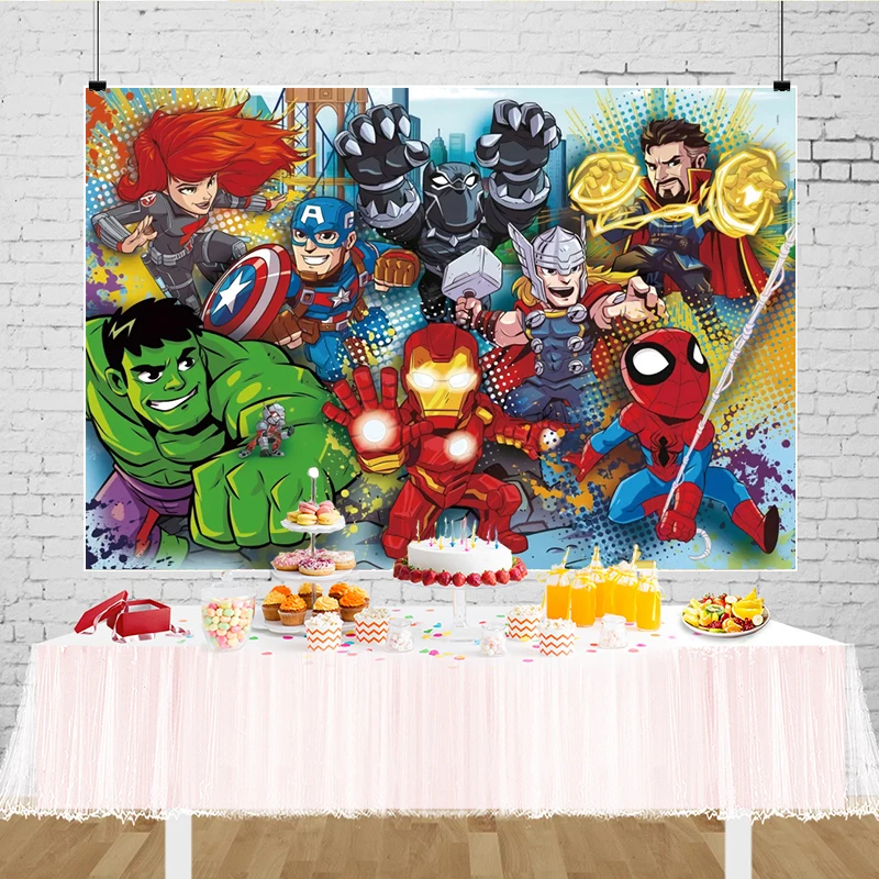 Superhero Avengers tło Spiderman Hulk chłopiec urodziny fotografia imprezowa tło Baby Shower foto budka rekwizyty studyjne Banner