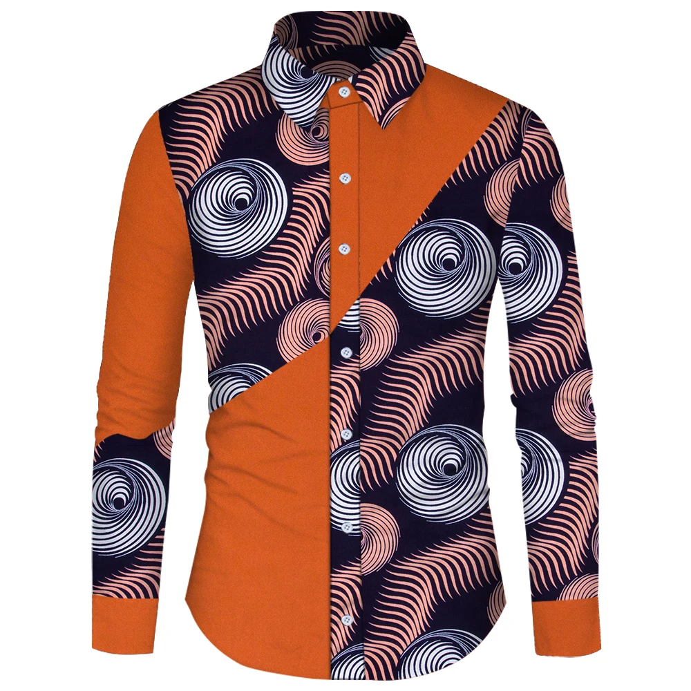 Ankara African Slim Fit Shirt Men Bazin Riche Splicing Shirts Blazer Dashiki African Print Formal Dress Shirt WYN188