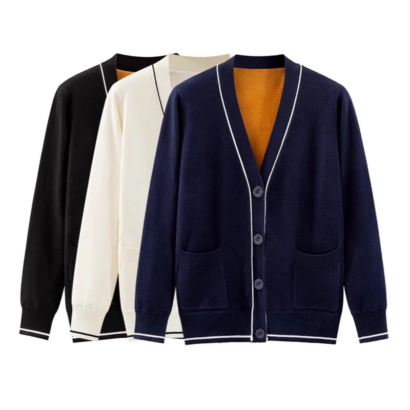 

2025 New Arrival Autumn Women Single Breasted V-neck Sweater European Style Long Sleeve Pocket Patchwork Knitted Cardigan Y05
