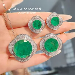 Exquisite Round Cut Tourmaline Emerald Jewelry Sets Luxury Platinum Plating Round Shape Retro Ring Earring Necklace Accessories