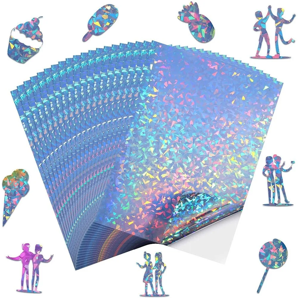 

10 Sheets A4 Transparent Holographic Overlay Lamination Film Self-Adhesive Laminate Waterproof Vinyl Stickers Decoration Paper