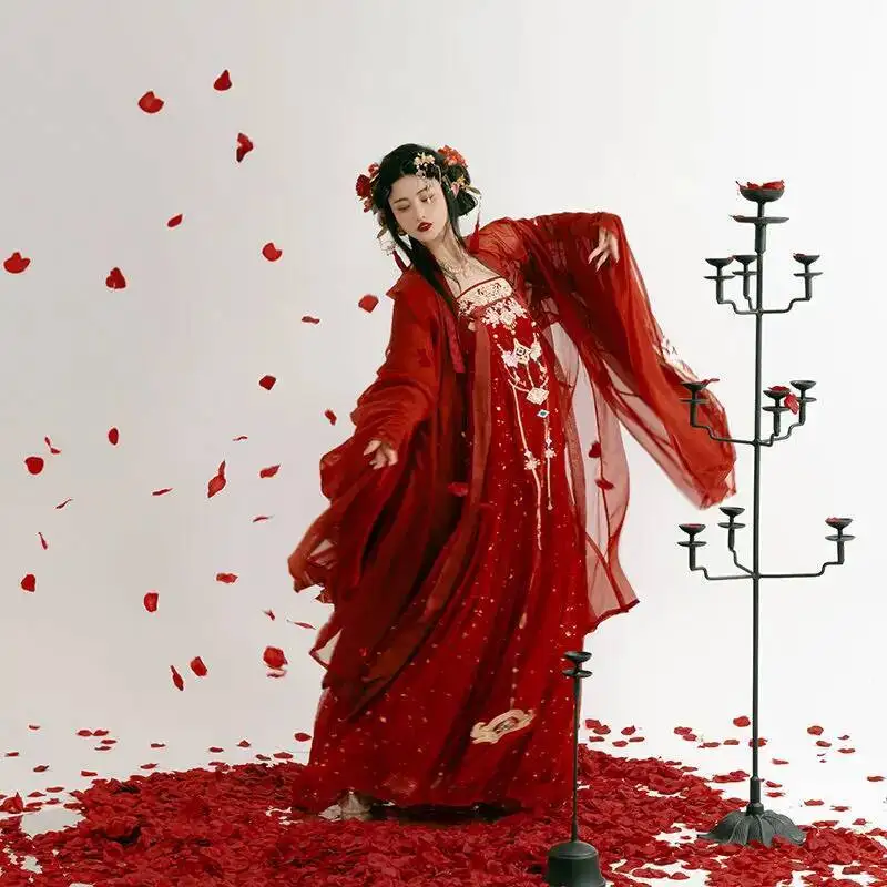 

Tang Dynasty Adult red Hanfu Women's Wedding dress Ancient Skirt palace embroidered print Chinese Hanfu Dress Full Set