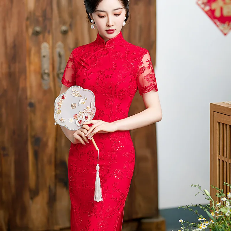 Cheongsam for Banquet Wear Good Quality Photo Lace New Style Literary Elegance Engagement Hip-Wrapped Tang Suit Young and Sexy