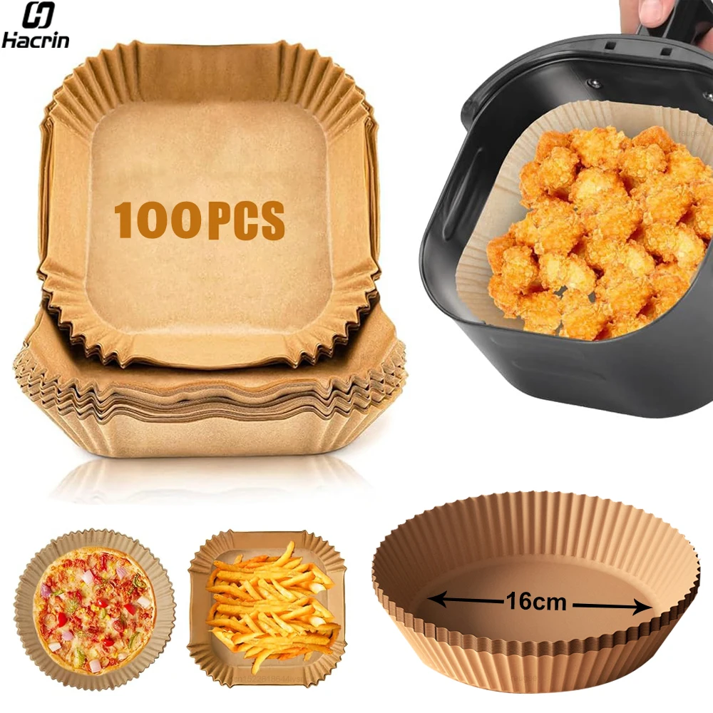 AIR FRYER PAPER DISPOSABLE AIRFRYING BAKING PAPER ROUND SQUARE AIR FRYER LINERS NON-STICK AIR FRYER DISPOSABLE PAPER 50/100PCS