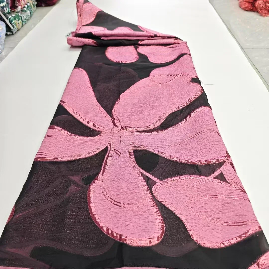 

Новейшая розовая африканская французская жаккардовая парчовая кружевная ткань с большими цветами, 2025, дамасская парча, нигерийская кружевная ткань для вечеринки LHD25148