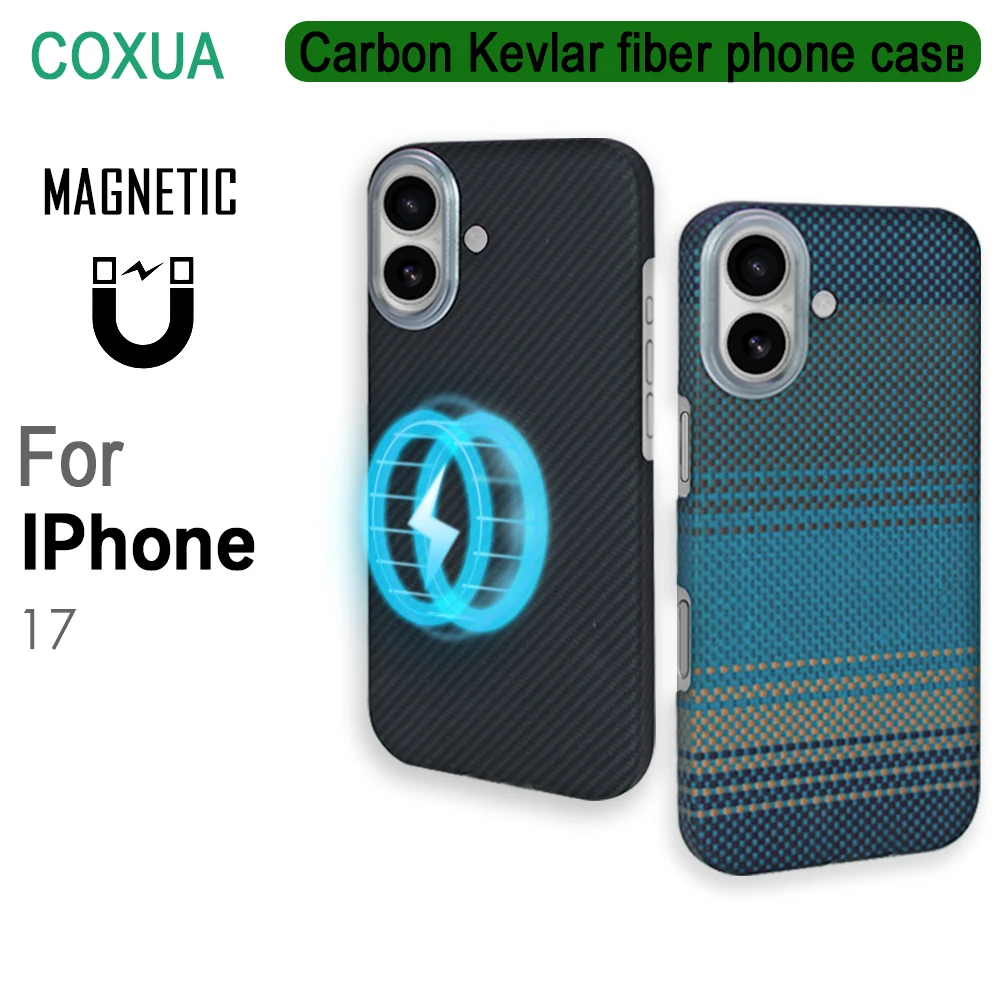 

Чехол из 100% кевларового арамидного углеродного волокна для iPhone 17, роскошный чехол Magsafe, магнитный ультратонкий чехол-накладка на заднюю панель телефона