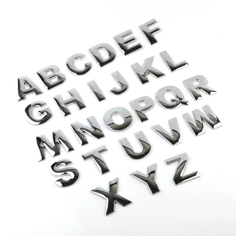 1PCS 3D Silver Chrome Car Decals 25mm Metal Letter and Number Stickers Waterproof Exterio Alphabet for Motorcycle Accessories