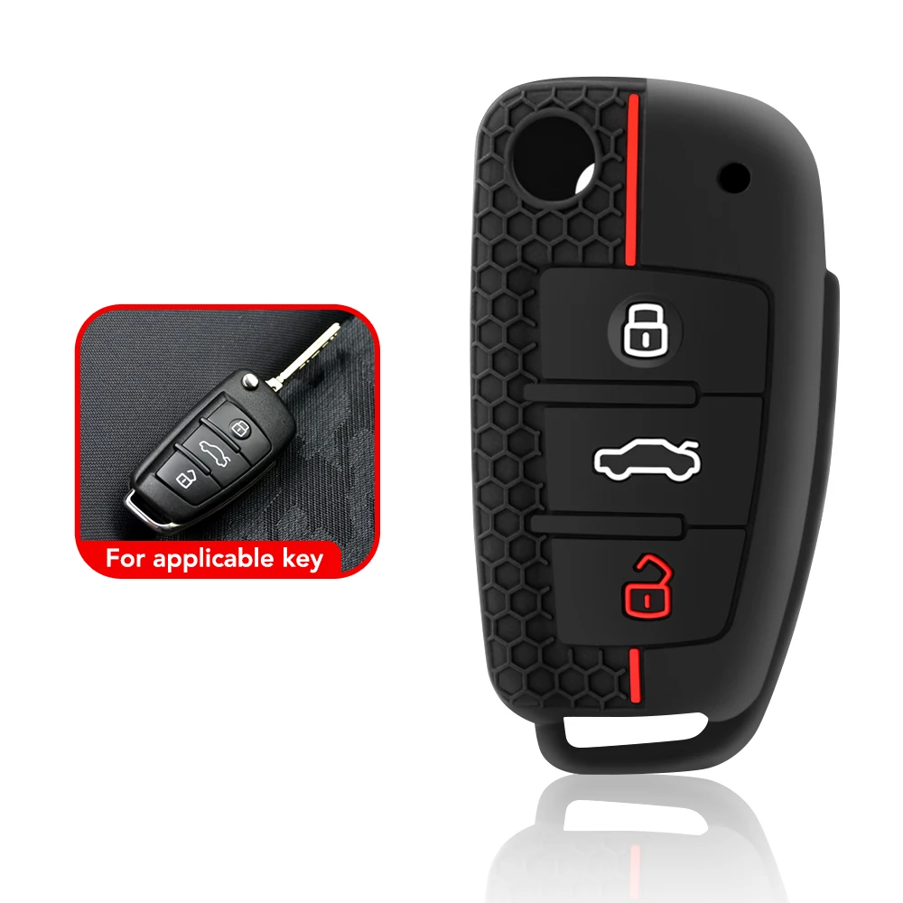 سيليكون مفتاح سلسلة المفاتيح لأودي A3 8L 8P A4 B6 B7 B8 A6 C5 C6 4F RS3 Q3 Q7 TT 8L 8V S3 مفتاح فوب شل الملحقات #2