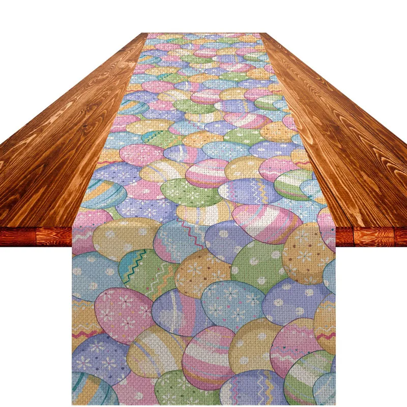 

5 Colors Linen Cotton Easter Egg Table Runner Single Sided Printed Tablecloth Kindergarten Activity Party Decoration Supplies